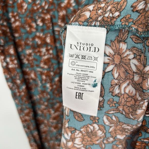 Studio Untold Ditsy Floral Maxi Dress Teal Orange 3/4 Sleeves Boho Sz 20/22 - Picture 10 of 10